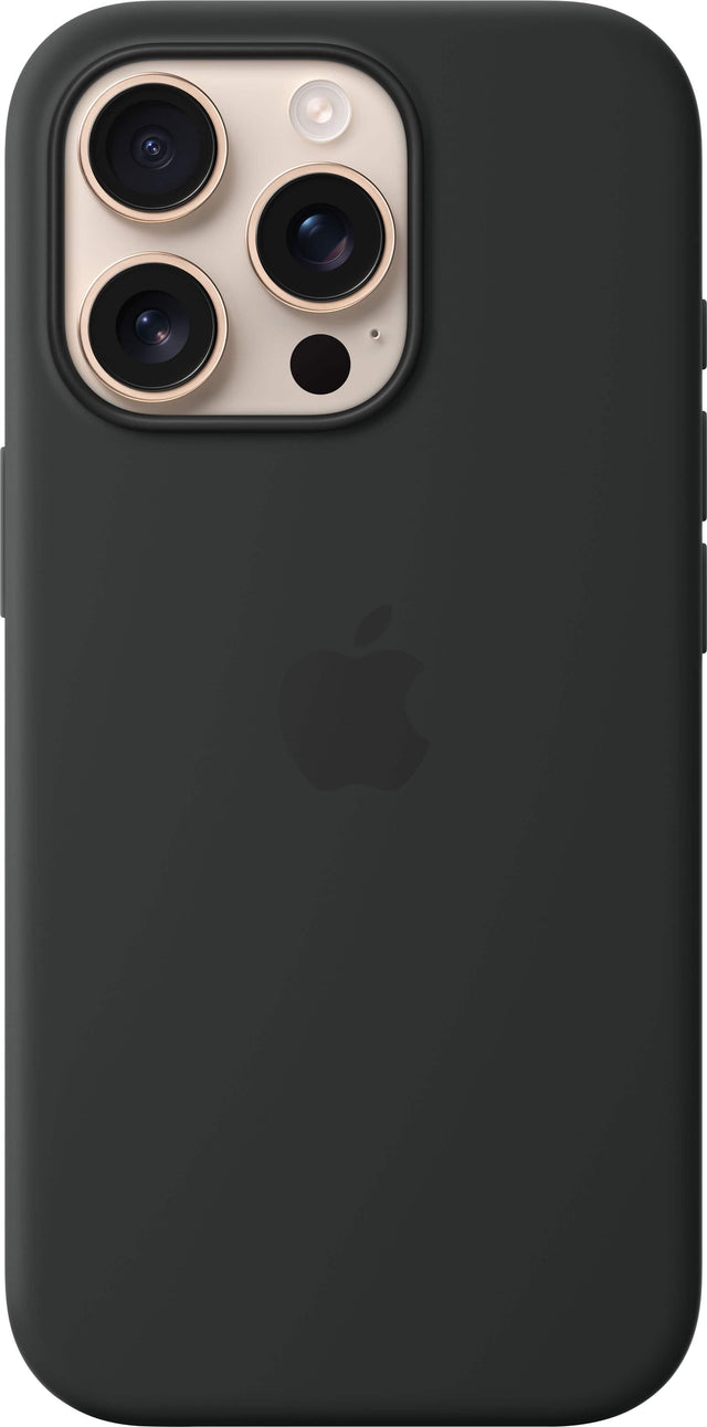 Front. Apple - iPhone 16 Pro Silicone Case with MagSafe - Black.