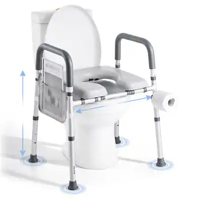VEVOR - Raised Toilet Seat with Arms, 400 lbs Load Capacity, Adjustable Height and Width, Commode Cushion Padded Elevated
