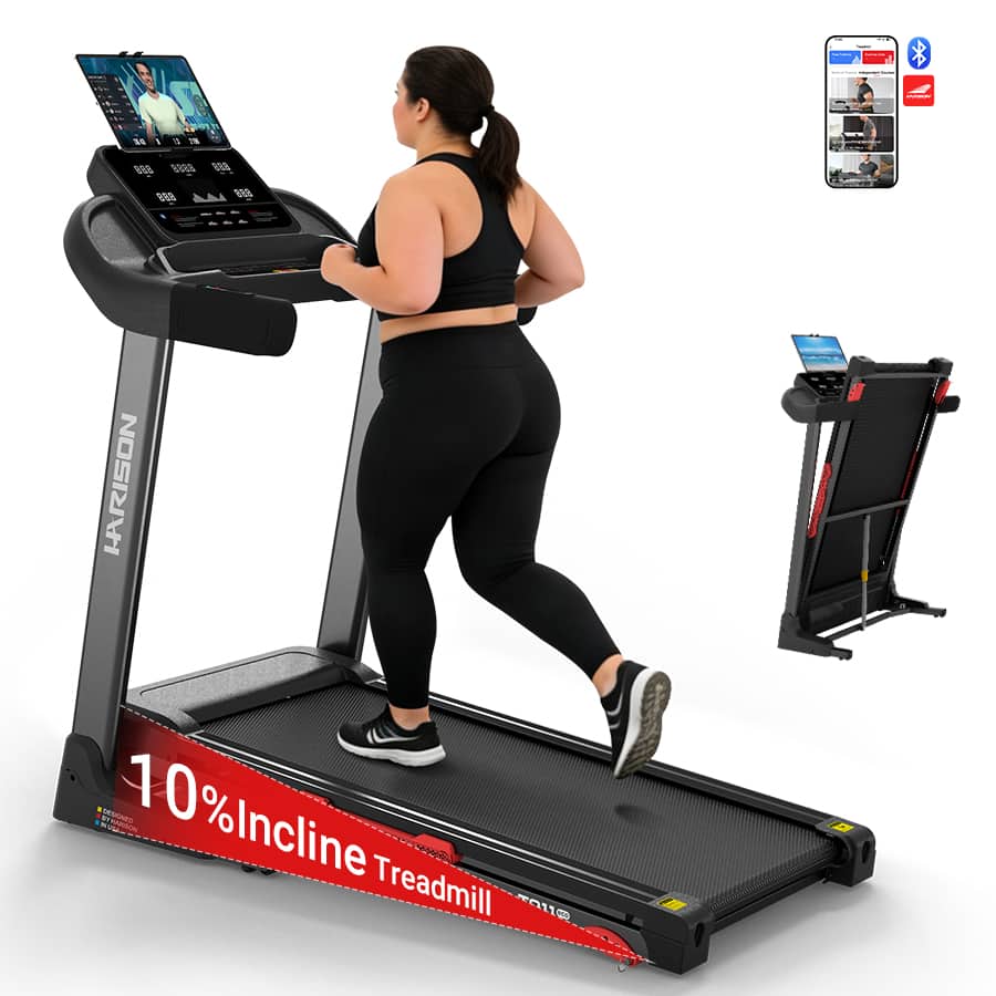 HARISON - Folding Treadmill with 10% Incline, Home Treadmill with 8.7MPH, Running Machine with Smart APP (BBT211-A) - Black