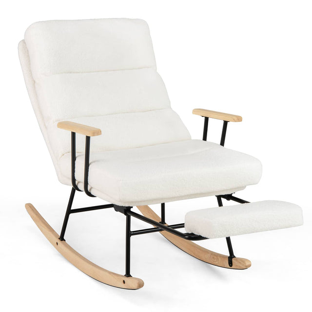 Front. Costway - Costway 1 PCS Nursery Rocking Chair with 5-level Adjustable Backrest & Retractable Footrest - White.