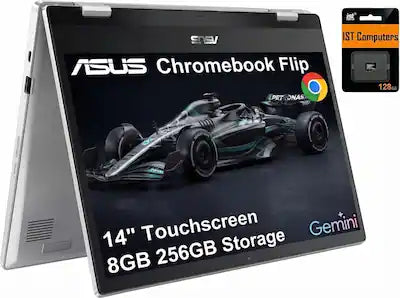 ASUS - Chromebook Flip CX1 14'' FHD 2-in-1 Touchscreen Laptop - Intel Celeron N4500 - 8GB RAM - 128GB Storage - 128GB SD Card