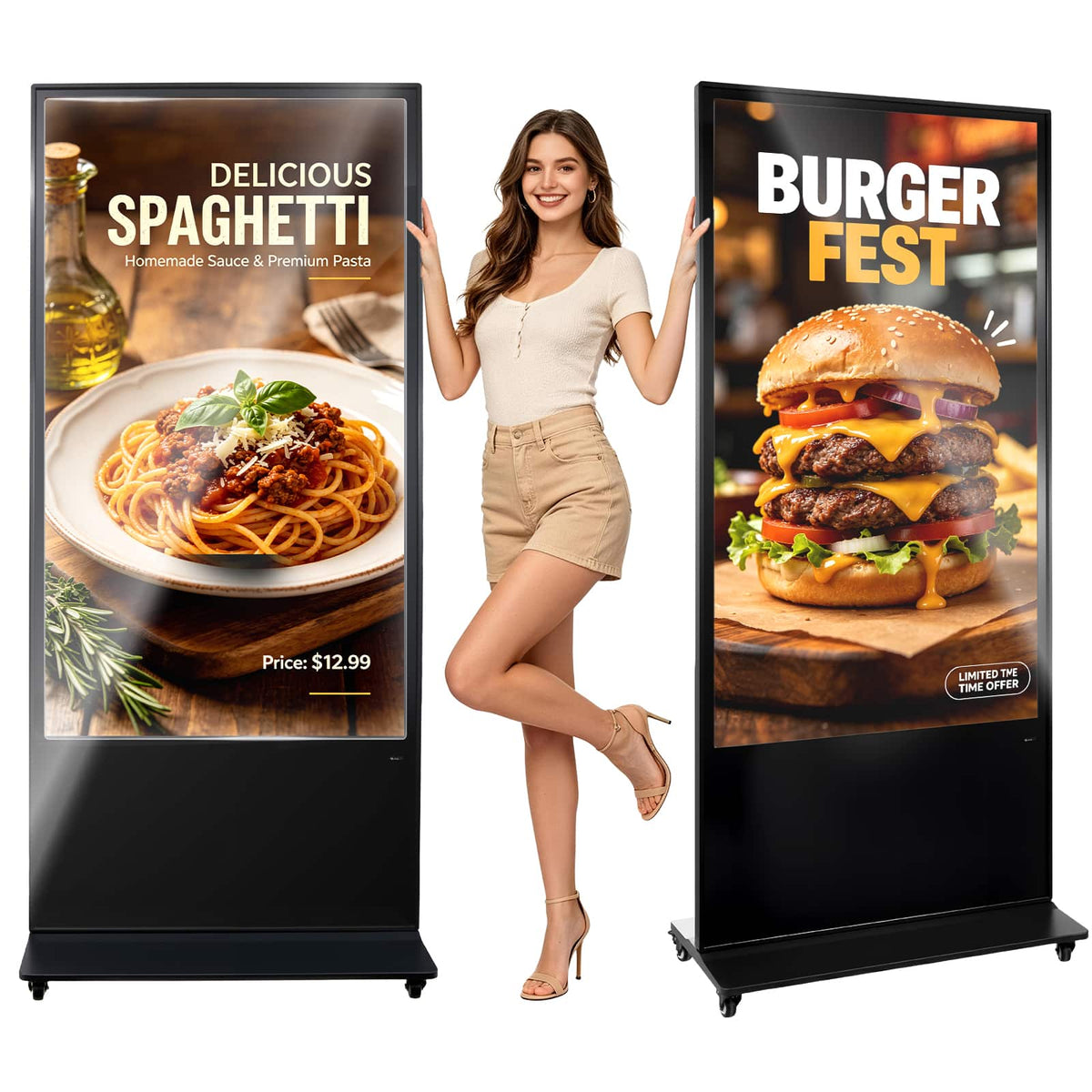 VEVOR - 65 in Indoor Digital Signage 4K Floor Stand Advertising Display Kiosk, WiFi HDMI/USB Input Android OS, 178° Wide View - Black