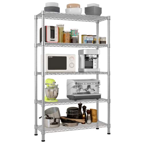 Winado - 5 Tier Multicolor Metal Wire Shelving Unit Adjustable NSF Heavy Duty Metal Shelf Storage Rack for Home Kitchen Garage - Chrome