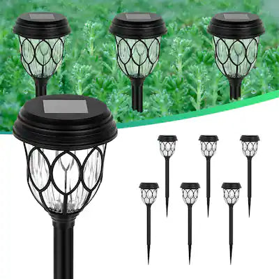 Oumilen - 6-Pack Solar Leaf Pattern Stake Lights 16In Outdoor LED Landscape Path Lights Warm White