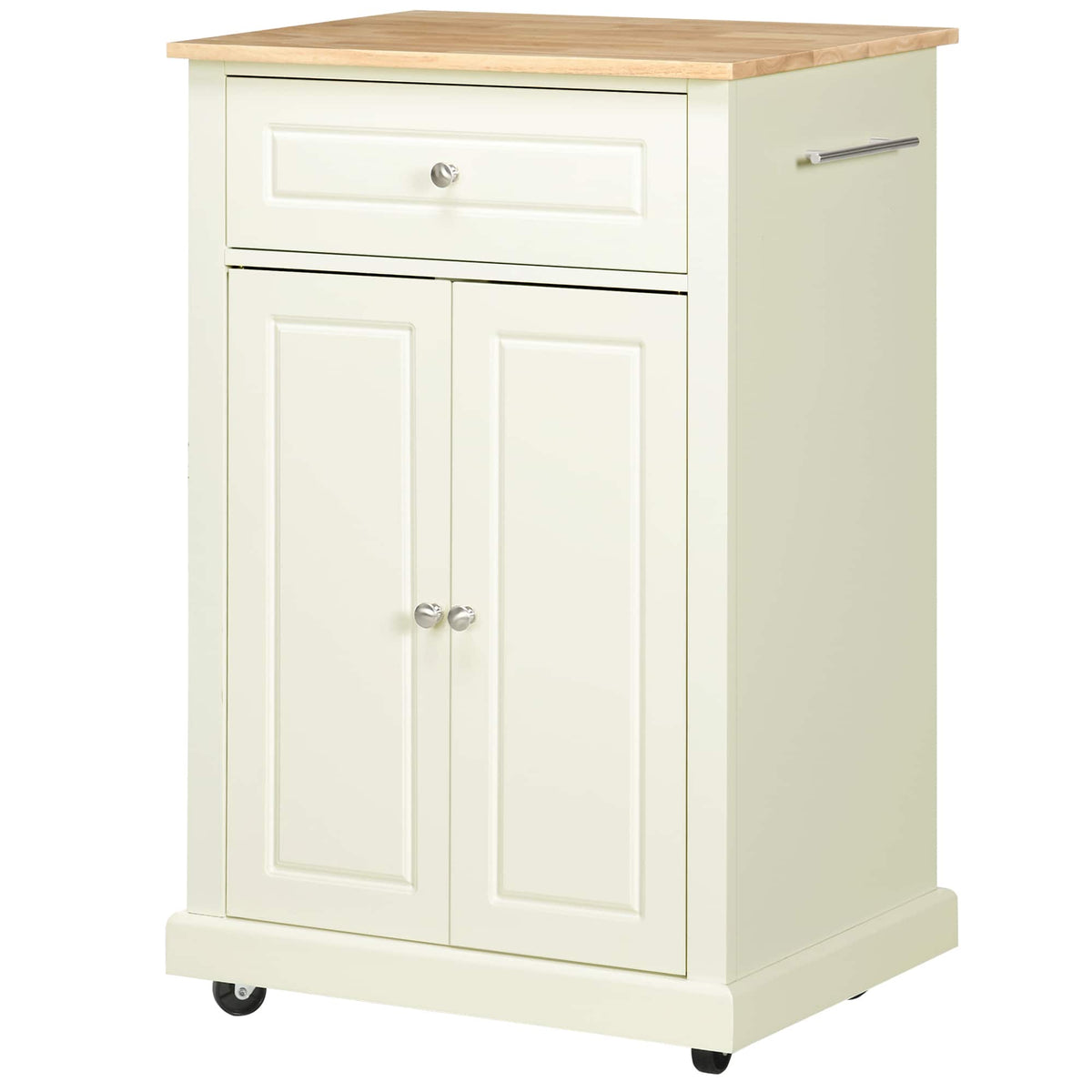Homcom - Kitchen Island Cart, Portable Serving Trolley Table with Drawer, Adjustable Shelf and 2 Towel Racks - Cream White