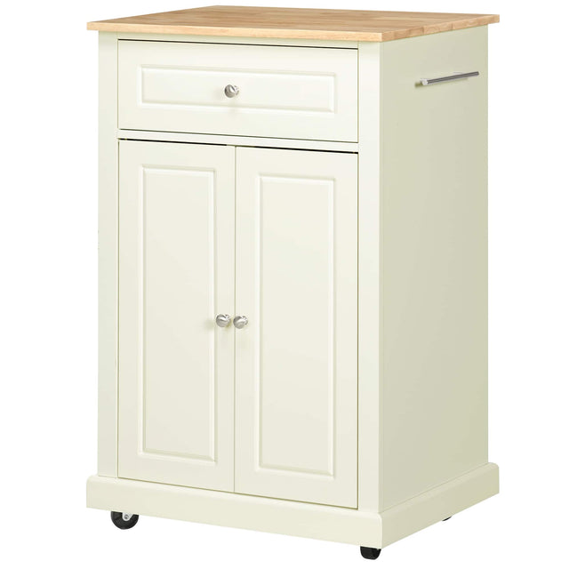 Front. Homcom - Kitchen Island Cart, Portable Serving Trolley Table with Drawer, Adjustable Shelf and 2 Towel Racks - Cream White.