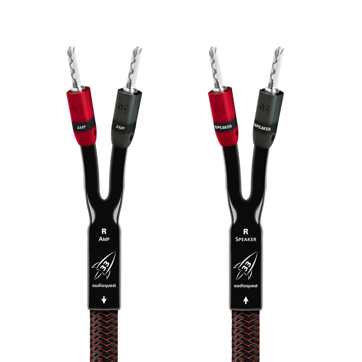 AudioQuest - Rocket 33 Full-Range 16' Analog Speaker Cable w/ SureGrip 300 Connectors with Banana to Banana Connectors - Red on Black