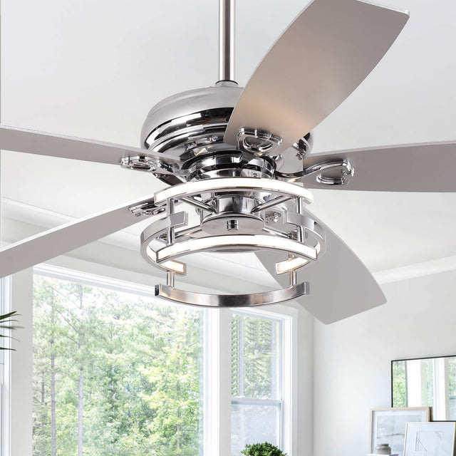 Front. Parrot Uncle - 52"  Modern Chrome Downrod Mount Dimmable LED Ceiling Fan with Remote and Reversible Blades - Chrome.