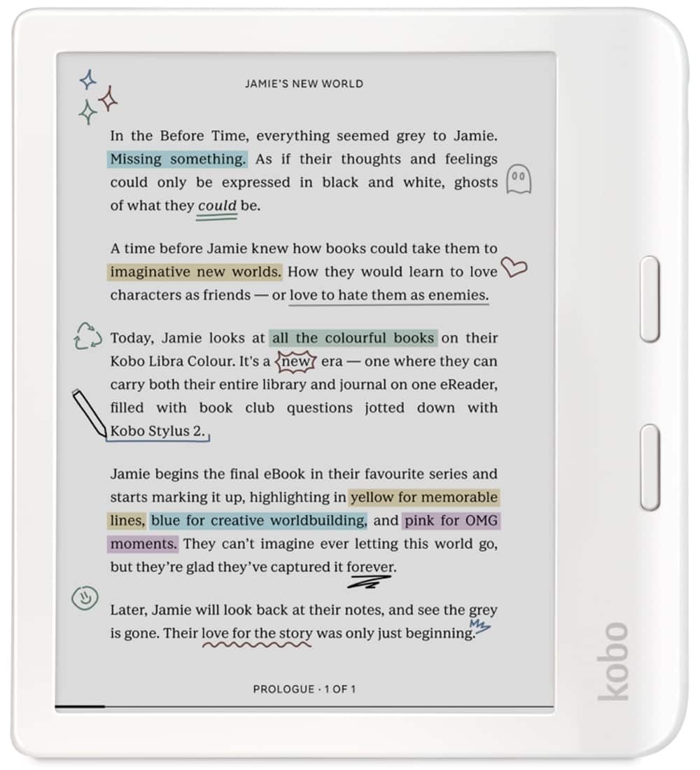 Kobo - Libra Colour-eReader-7" Glare-Free Color E Ink Kaleido 3 Display-Dark Mode Option-Waterproof-32GB - 2024 - White