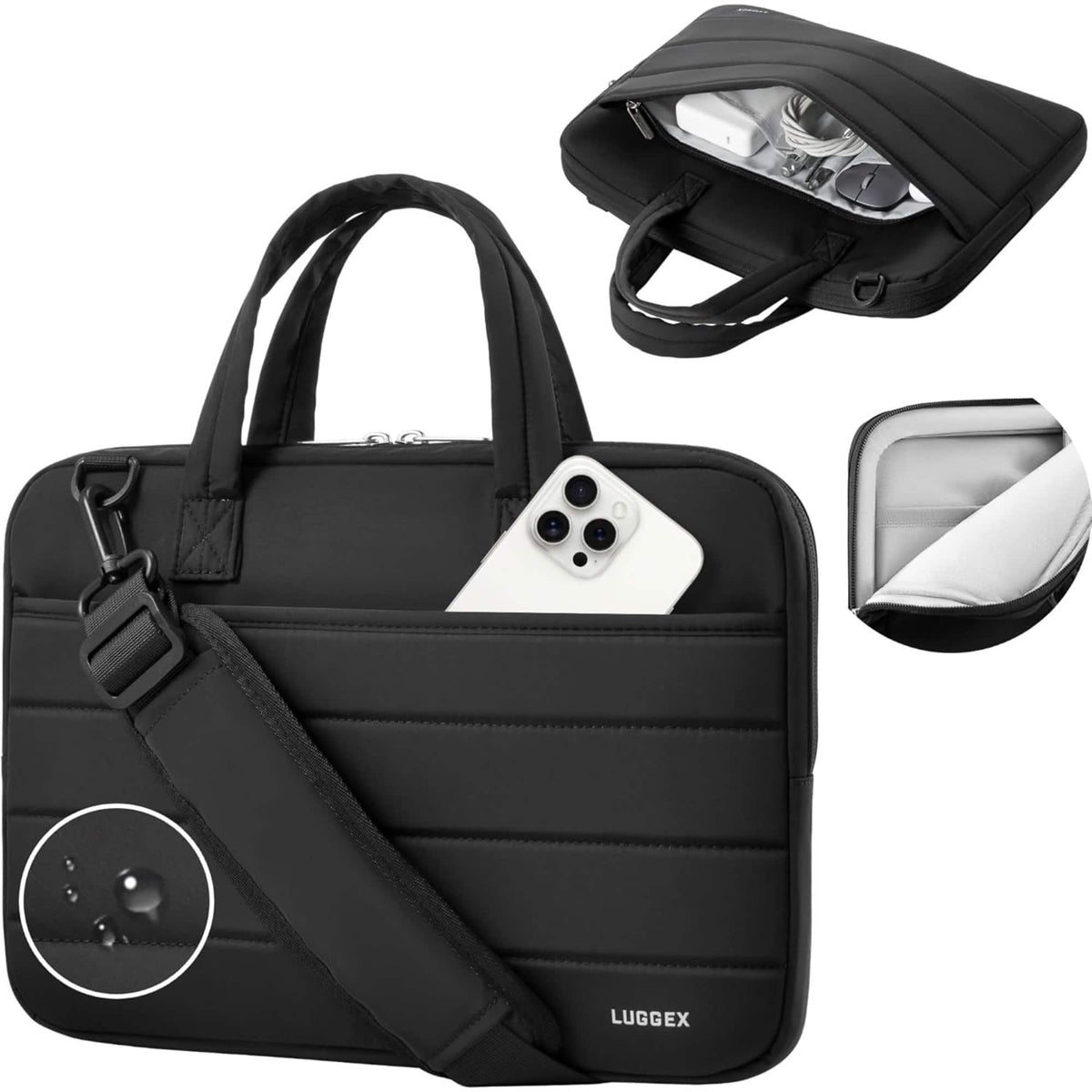 LUGGEX - Messenger Bag 15/16 Inch Protective Laptop Sleeve with Shoulder Strap - LTX02 - Black