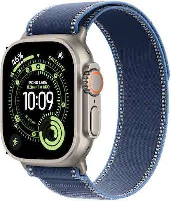 Apple - Watch Ultra 3 (GPS+Cellular) 49mm Titanium Case with Blue/Bright Blue Trail Loop - S/M