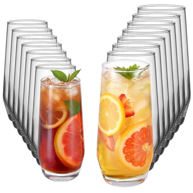 Front. VEVOR - 16-Piece Drinking Glasses Set, Crystal Glassware Collection, Includes 8 Highball Glasses (18.26 Oz) - Transparent.