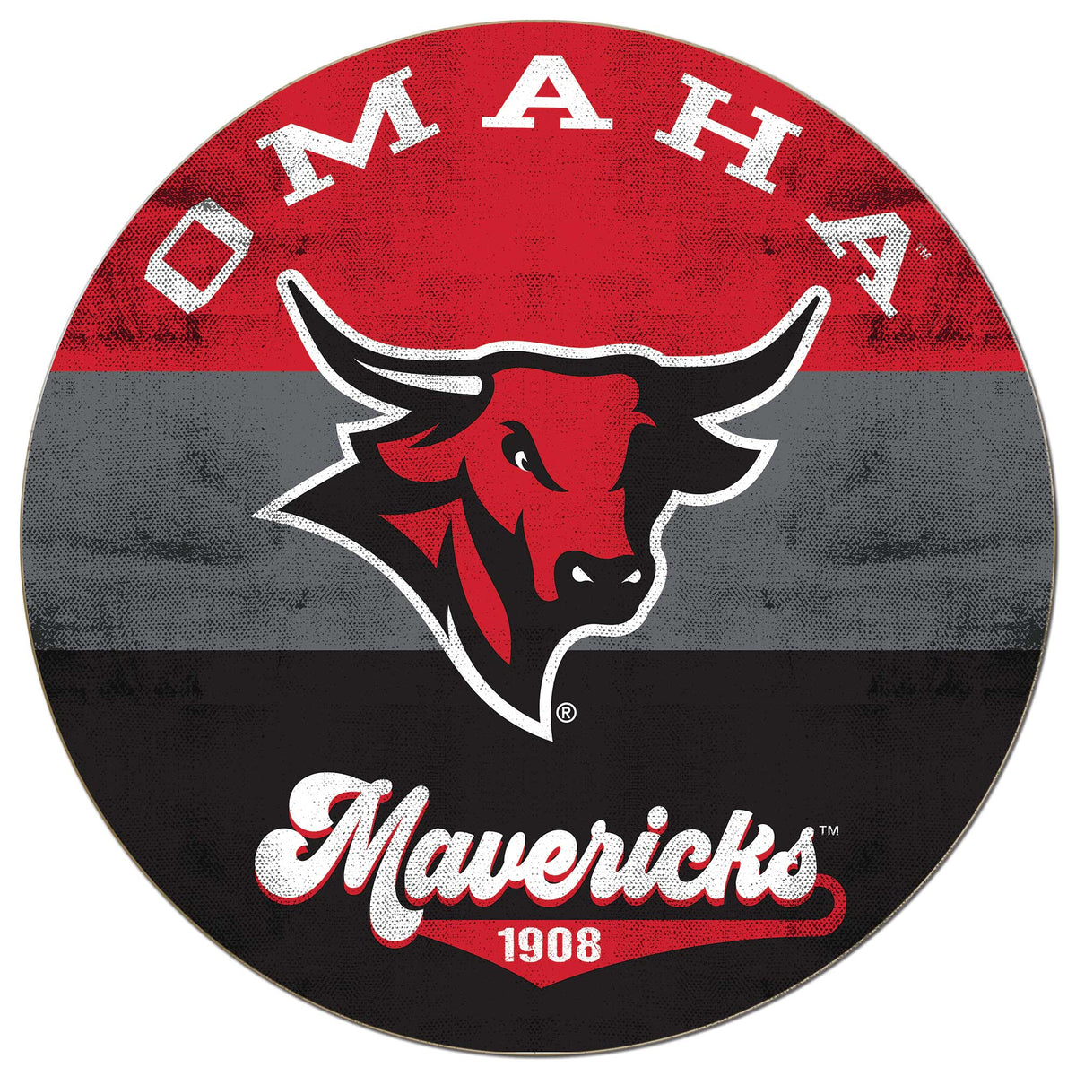 Jardine - Nebraska Omaha Mavericks 20'' x 20'' Retro Logo Circle Sign - Red