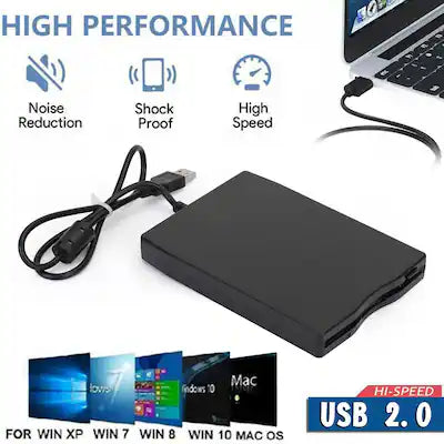 Topteng - USB External Floppy Disk Drive - 3.5" 1.44MB for Laptop/PC, Compatible with Windows 10/8/7 & Mac OS