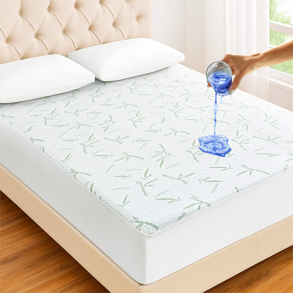 Lux Decor Collection - Waterproof Mattress Protector Rayon From Bamboo and Polyester Deep Pocket Mattress Topper - White