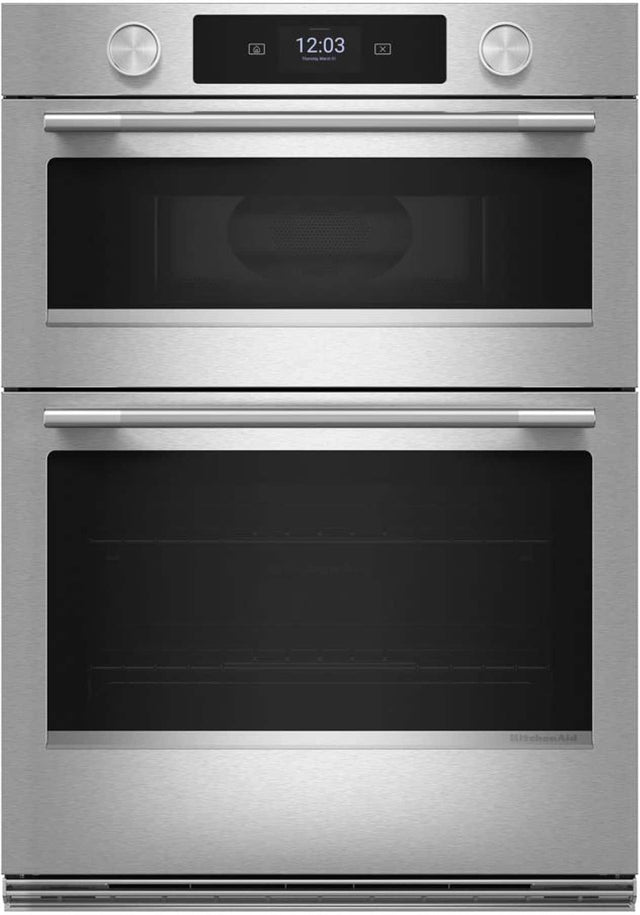 Front. KitchenAid - 27 inch Smart Built-In Electric Double Wall Combination with Microwave and Assisted Cooking Modes - PrintShield Stainless.