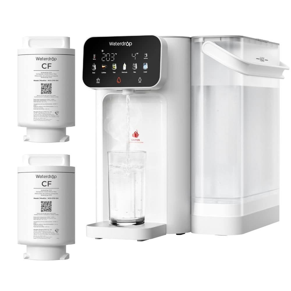 Waterdrop - CT01 Countertop Water Filter System| [𝐍𝐎𝐓 𝐑𝐎] 5 Temperature Option, EXTRA 2 CF01 Filters - White