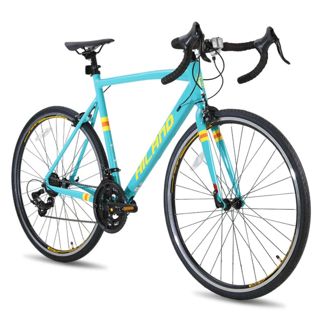 Front. HILAND - HILAND 700C Road Bike 14-Speed Aluminum Alloy Frame Road Bicycle for Men Women, Racing Bike for Adult Medium Frame Green - Green.