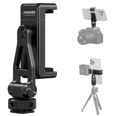 Neewer - Metal Phone Tripod Mount with Cold Shoes - 360° Rotating Holder for iPhone & Camera Cage,GA010