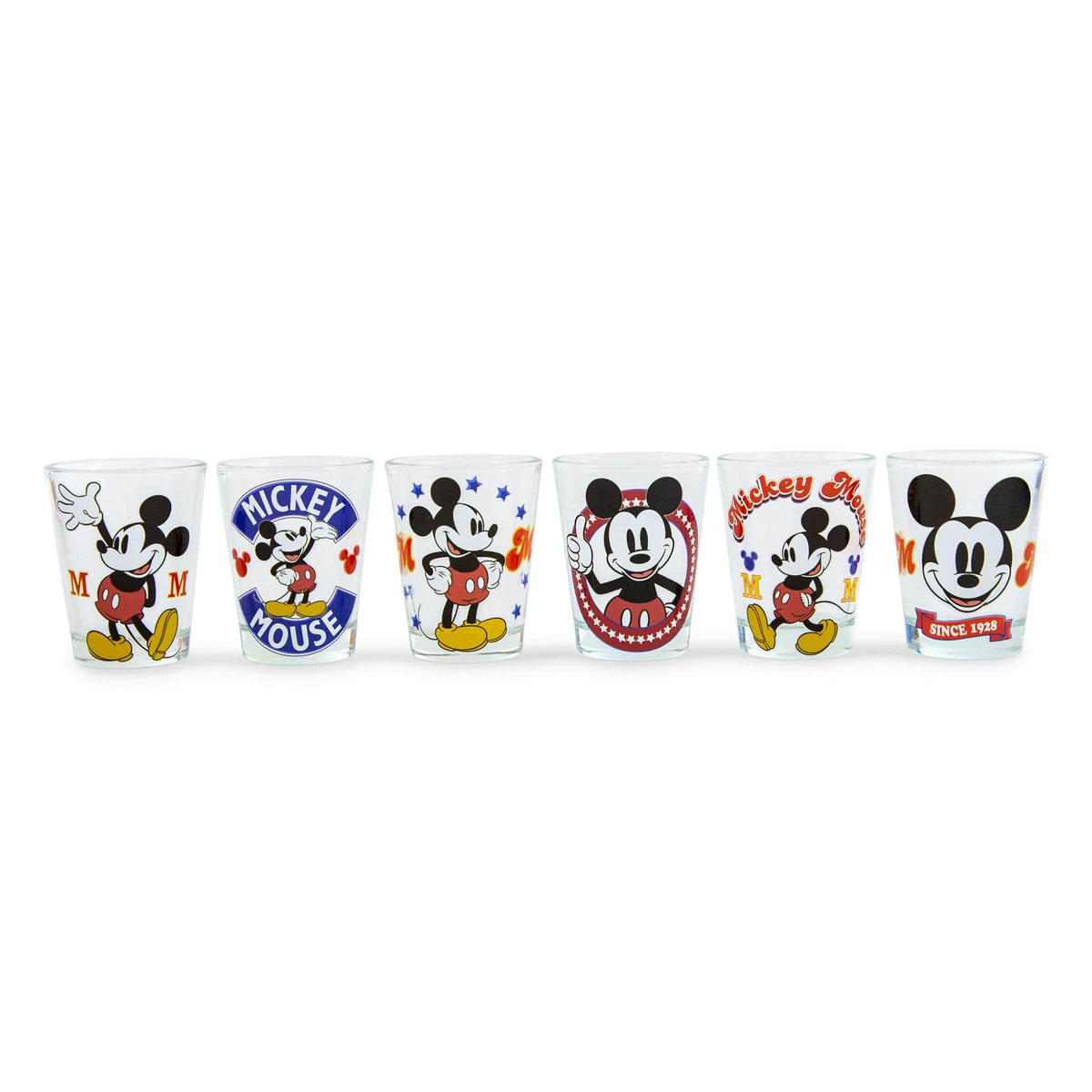 Disney - Vintage Mickey Mouse 2-Ounce Mini Shot Glasses | Set of 6 - Red