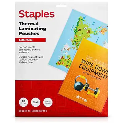 Staples - Thermal Laminating Pouches, Letter Size, 3 Mil, 50/Pack