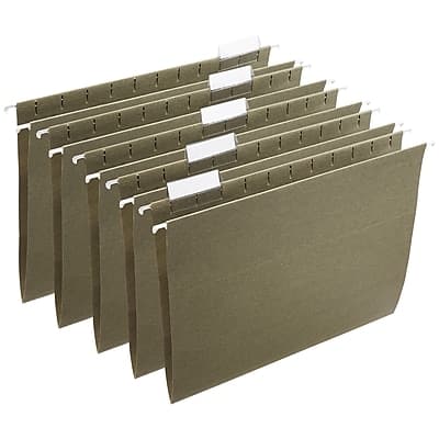 Staples - 100% Recycled Hanging File Folders, Letter, 1/5-Cut Tab, Letter Size, 25/Box - Green