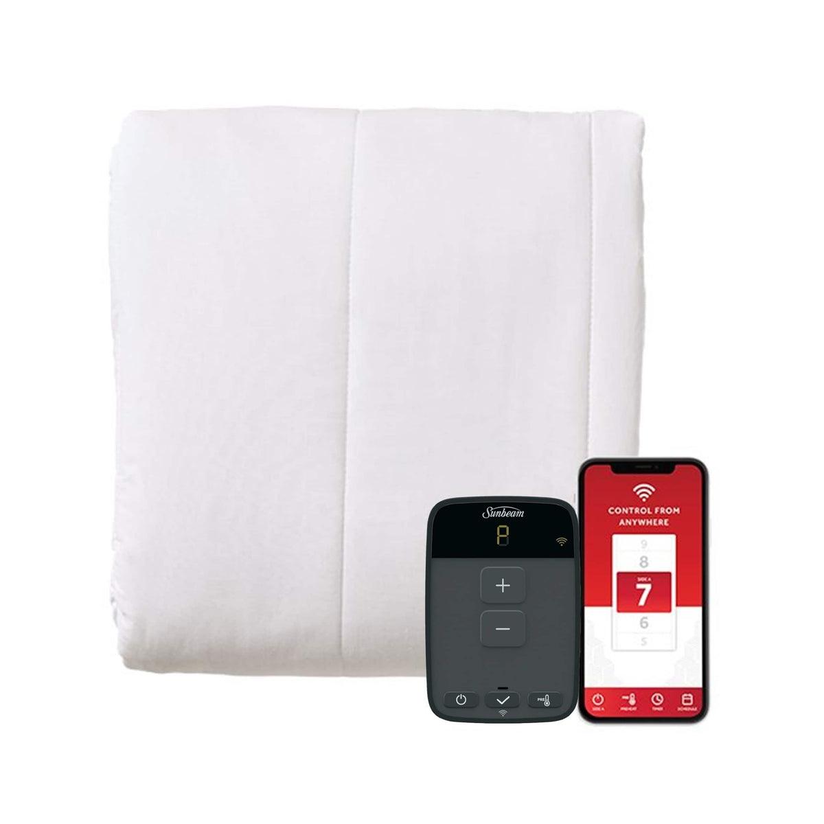 Sunbeam - Full Size Electric Mattress Pad with Digital Controller and Wi-Fi Connection - White