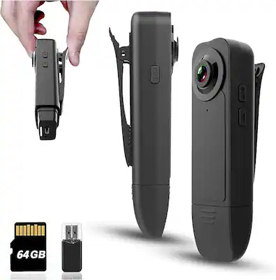 PRIMEPLUS - Mini Body Camera 1080P with 64G Card - Wearable Personal Portable Cameras Recorder DV - Night Vision Camcorder