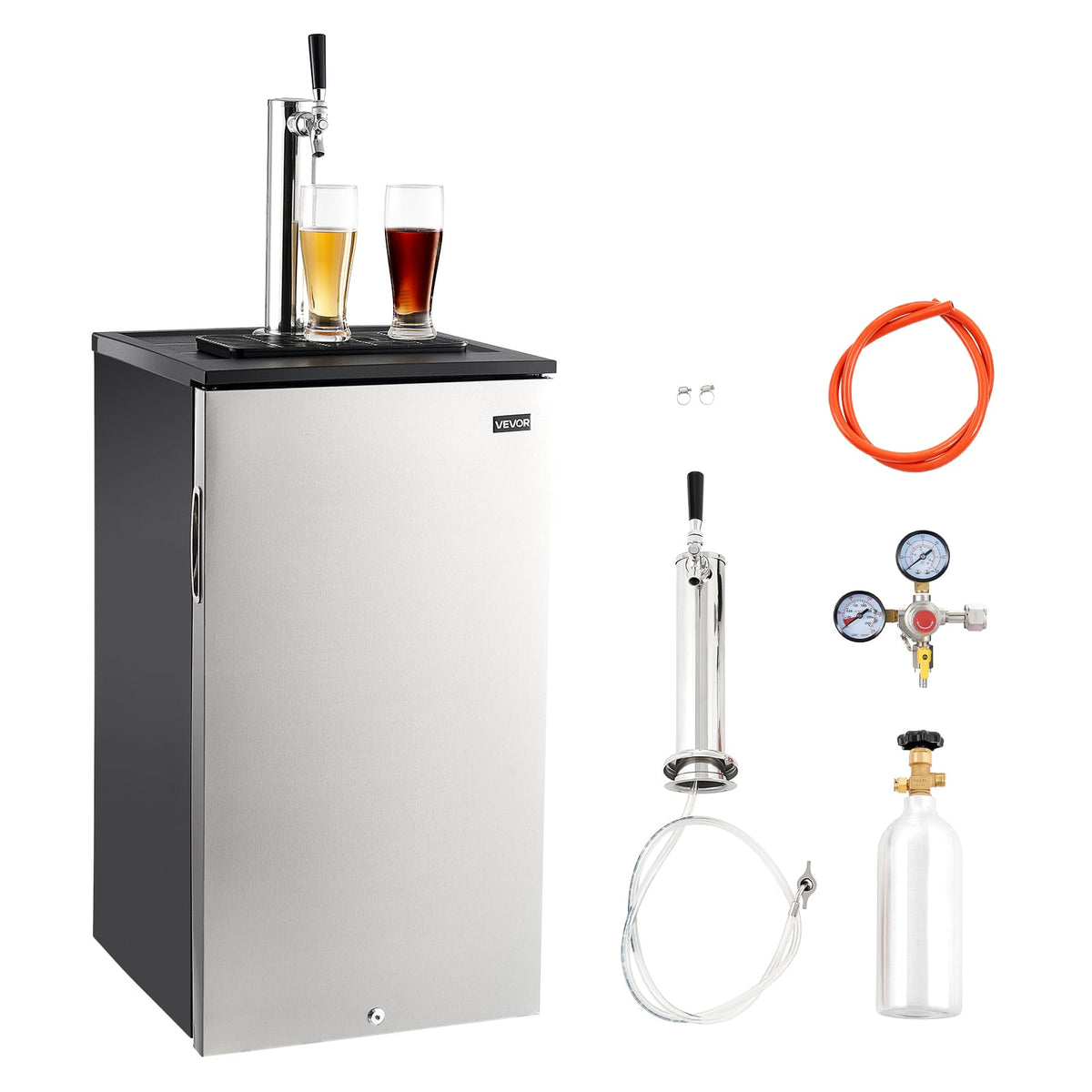 VEVOR - Beer Kegerator, Single Tap Commercial Draft Beer Dispenser for D system, Refrigerator With Shelves, Hold 1 Sixth Keg - Silver