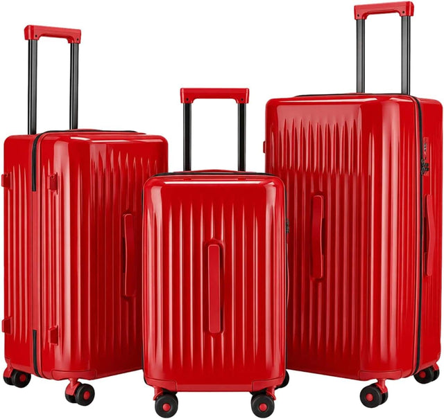 Front. Quick Deer - 3 Piece Hardside Luggage Set with TSA Lock, PC Spinner Suitcase Set with 360° Wheels, Back to School & Travel Bags - Red.