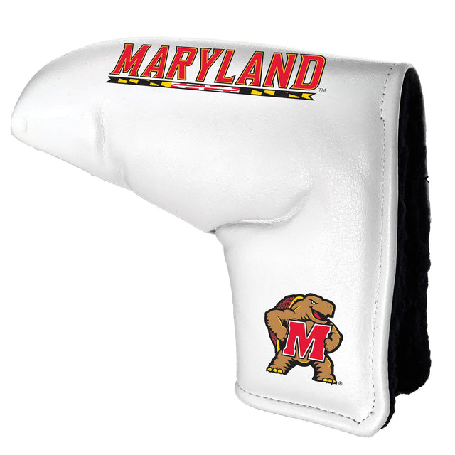 Front. Team Golf - Maryland Terrapins Tour Blade Putter Cover - White.