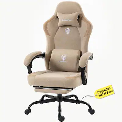 Dowinx - Gaming Chair Fabric Breathable with Retractable Footrest, Ergonomic Office Chair with Lumbar Support and Headrest