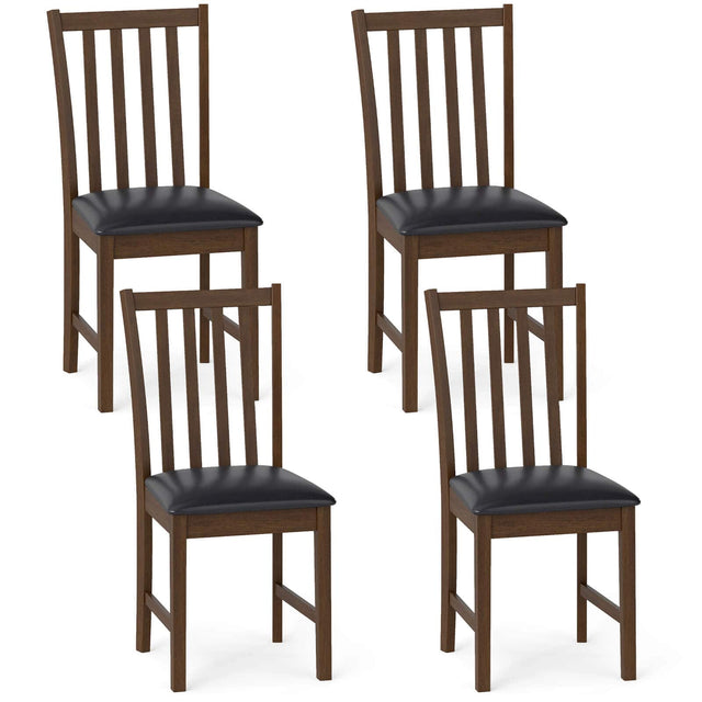 Front. Costway - Costway Modern Dining Chairs Set of 4 with Rubber Wood Frame, Slat Tilt Backrest - Brown+Black.