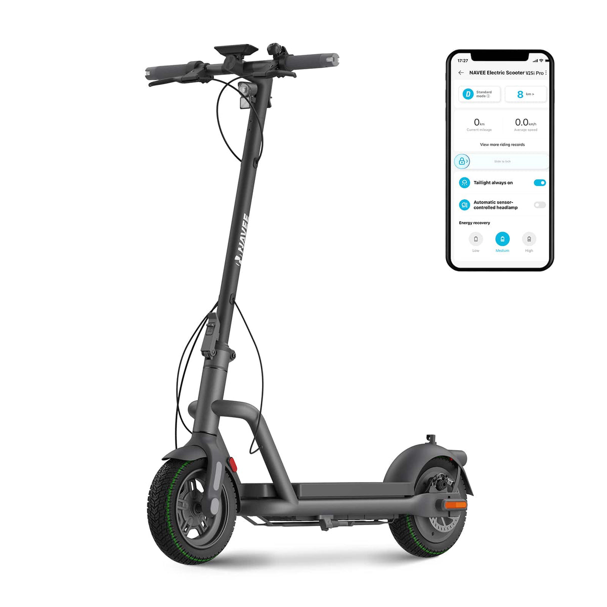 NAVEE - N65i Electric Scooter w/40 mi Max Operating Range & 25 mph Max Speed - Black