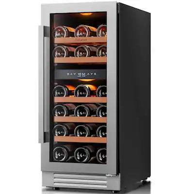 Ca'Lefort - 15 inch Wine Fridge,3 color LED Wine cooler, Dual Zone 28-Bottle Wine Refrigerator,40-65°F,Built-in/Freestanding