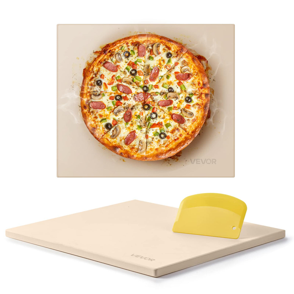 VEVOR - Pizza Stone, 16 x 14 x 0.6 Inch Rectangular Cordierite Pizza Stone, Large Baking-Stone, 1450℉ Heat-Resistant Cordierite - Beige