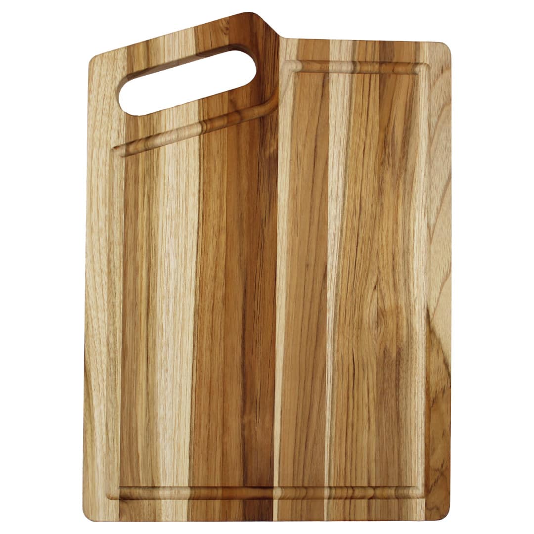 EcoDecors - 18"x14" Teak Cutting Board, Edge Grain Wood with Juice Groove & Corner Handle - Natural Edge Grain Teak
