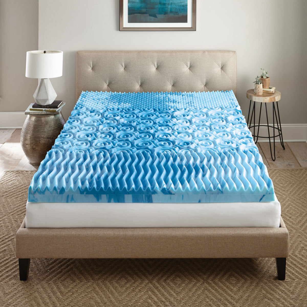 Nautica - 4 Inch GelLux Memory Foam Cooling Mattress Topper - WHITE/BLUE