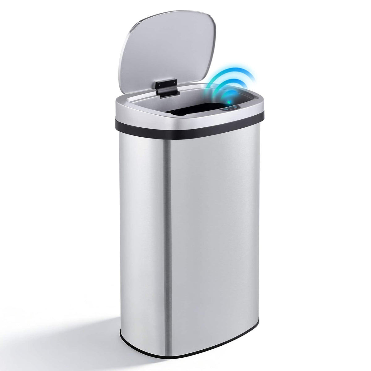 Innovaze - 15.6 Gal./60 Liter Stainless Steel Oval Motion Sensor Trash Can - Silver
