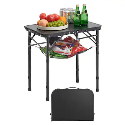 VEVOR - Folding Camping Table, Height Portable Side Tables, Aluminum MDF Beach Table with Mesh Layer, Carrying Handle,24x16in