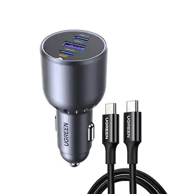 UGREEN - 130W USB-C Fast Car Charger for MacBooks, Laptops, Smartphones, Tablets (3-Port, 100W USB-C Cable Included)