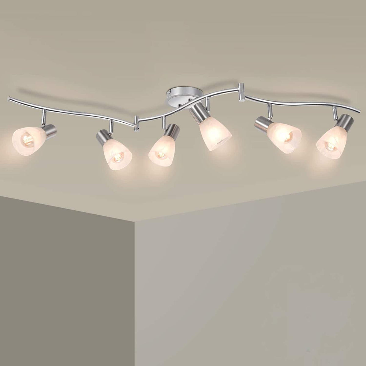 Dazzed Corner - 6-Light Adjustable LED Track Lighting,E12 Base (Bulbs Not Included) - Silver