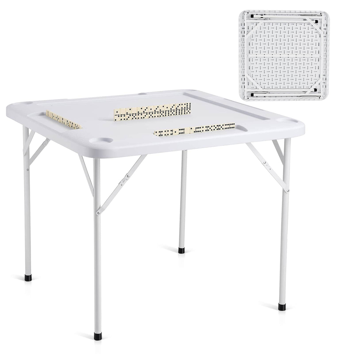 VEVOR - Mahjong Table, Square 4 Player Folding Card Table with 4 Cup Holders & 4 Chip Trays, Domino Game Table, 35.4 x 35.4-inch - White