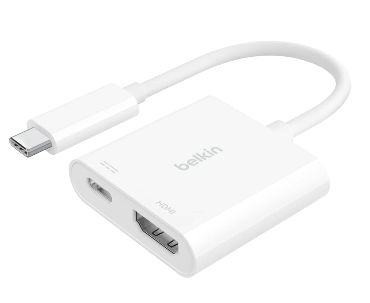 Belkin - USB-C to HDMI Adapter + USB-C Charging Port, 4K UHD Video, 60W Passthrough Power - White