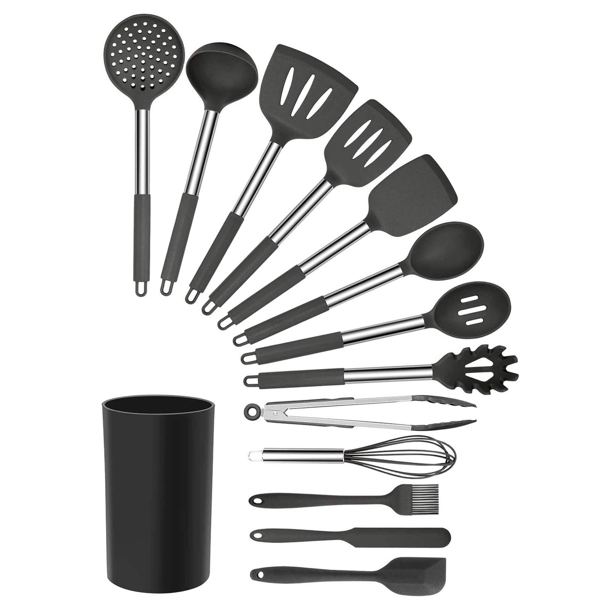 MegaChef - Silicone and Stainless Steel Cooking Utensils, Set of 14 - Gray