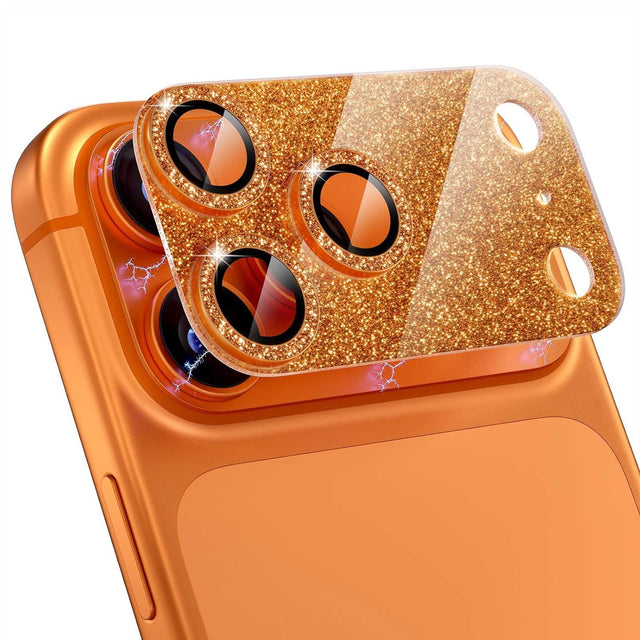 Front. Dteck - Dteck Bling Glitter Camera Lens Protector for Apple iPhone 17 Pro Max with 9H Tempered Glass - Orange.