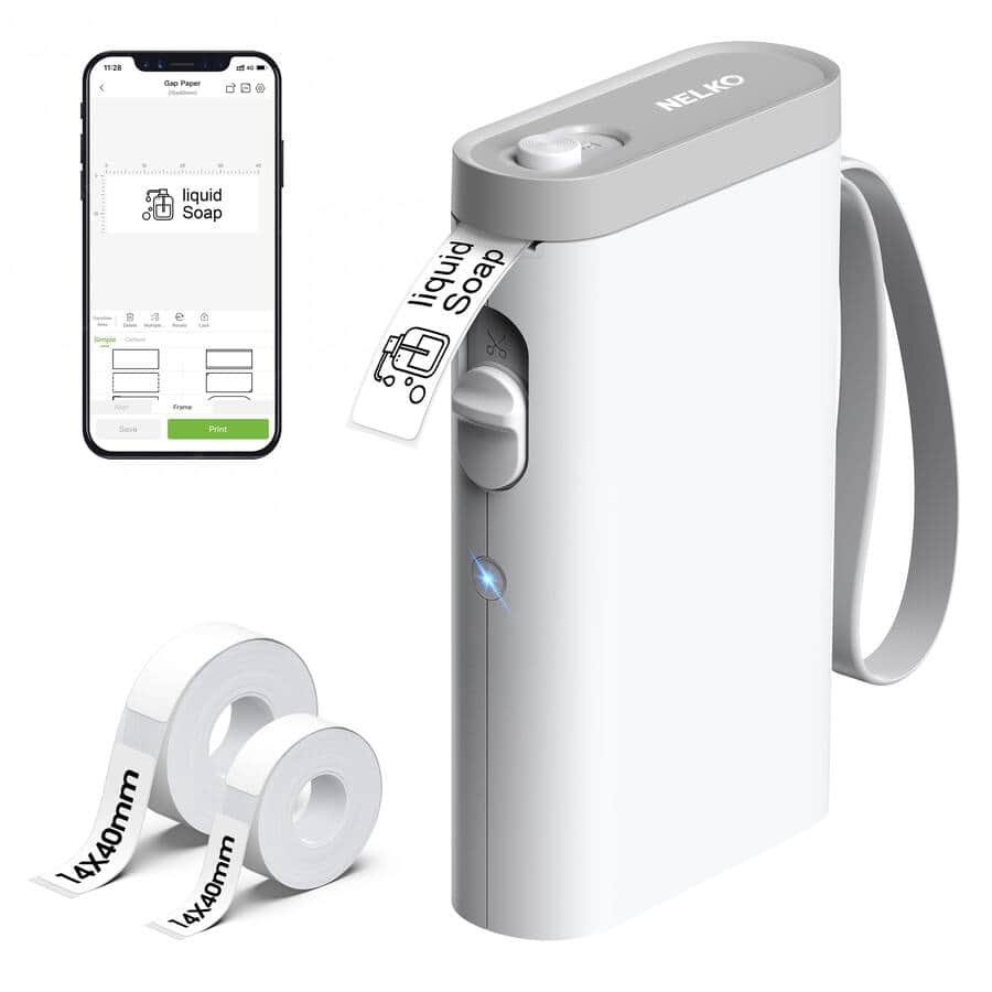 Nelko - P21 Bluetooth Thermal Label Printer with 14x40mm 100 & 180 Label Rolls - White