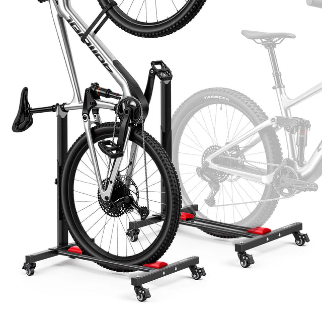 Front. VEVOR - Bike Stand 2 Pack, Freestanding Vertical & Horizontal Bike Storage Rack, with Lockable Casters, Height Adjustable - Black.