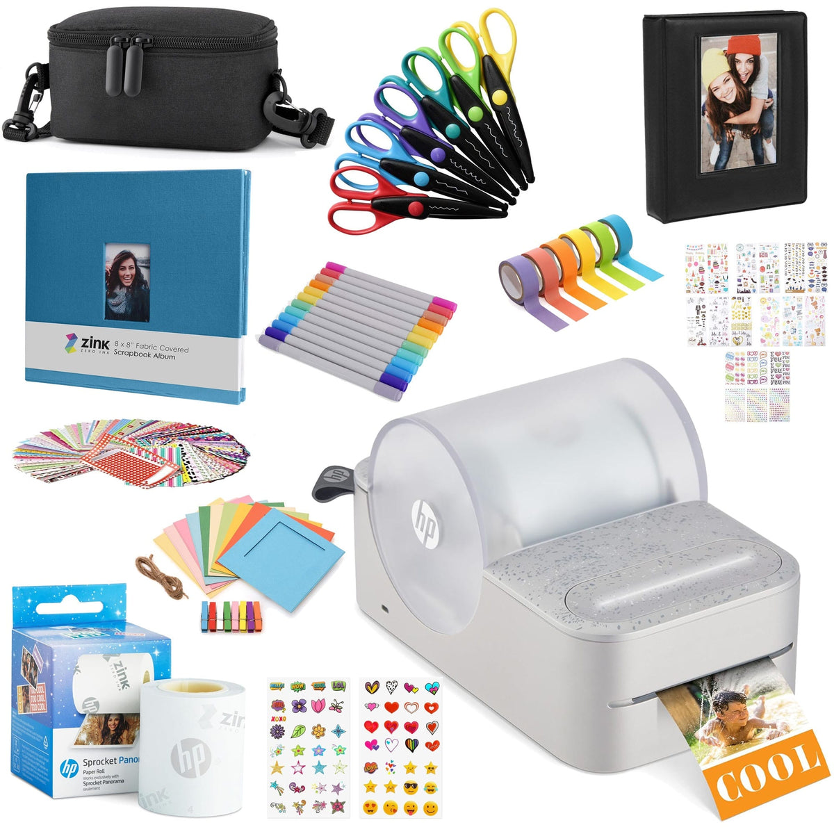 HP - Panorama Instant Label Printer & Photo Printer Craft Bundle - Gray