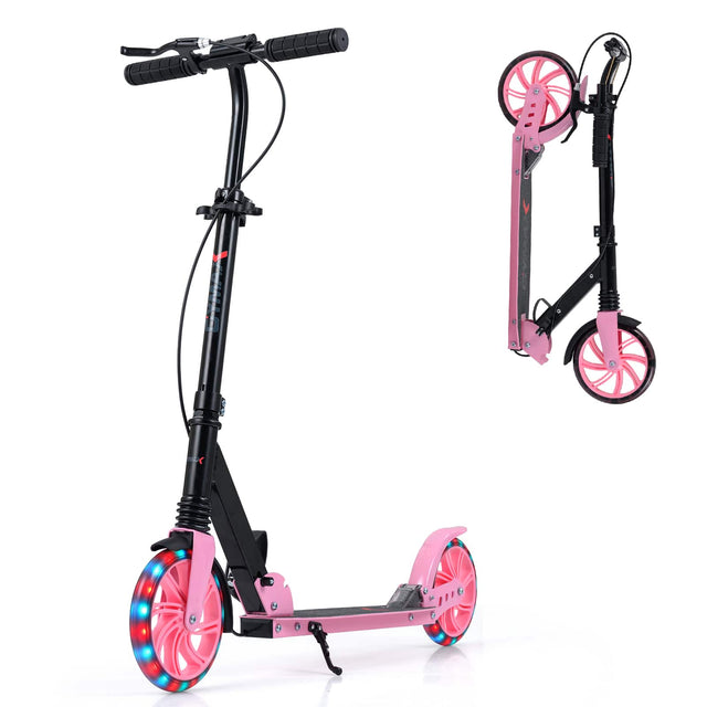 Front. Costway - Costway - Kick Scooter for Kids Teens Adults Age 8+, Foldable Scooter with Light-up Wheels - Pink.